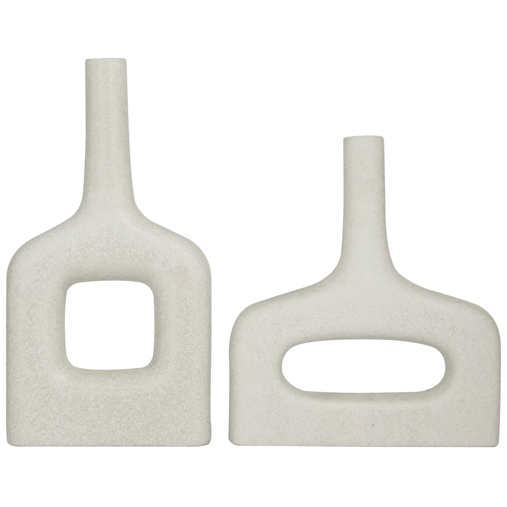 16" 13"H White Ceramic Vase Set of 2 Y330478