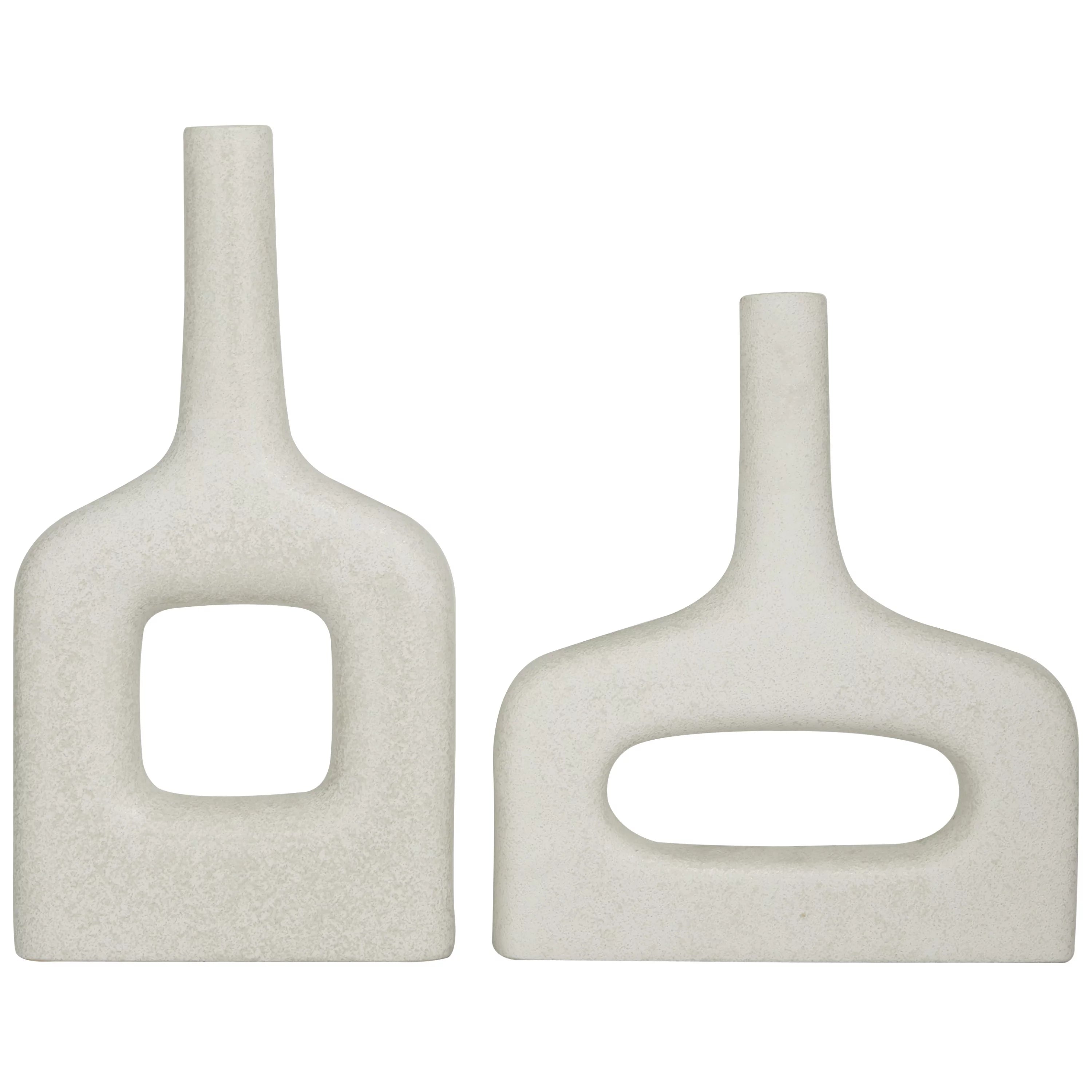 16" 13"H White Ceramic Vase Set of 2 Y330478
