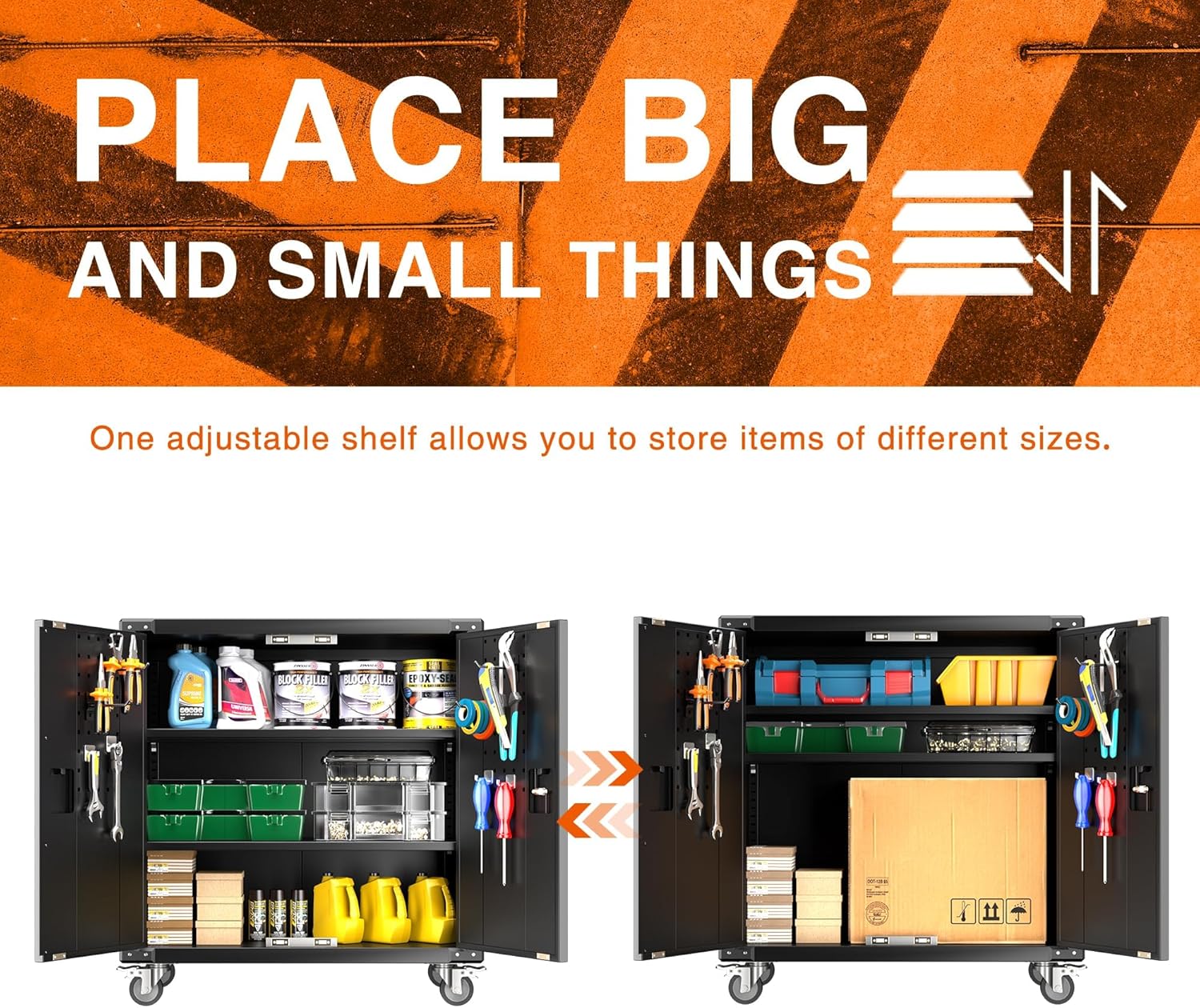Black Metal Steel Storage Cabinet with Wheels and Pegboard I9212