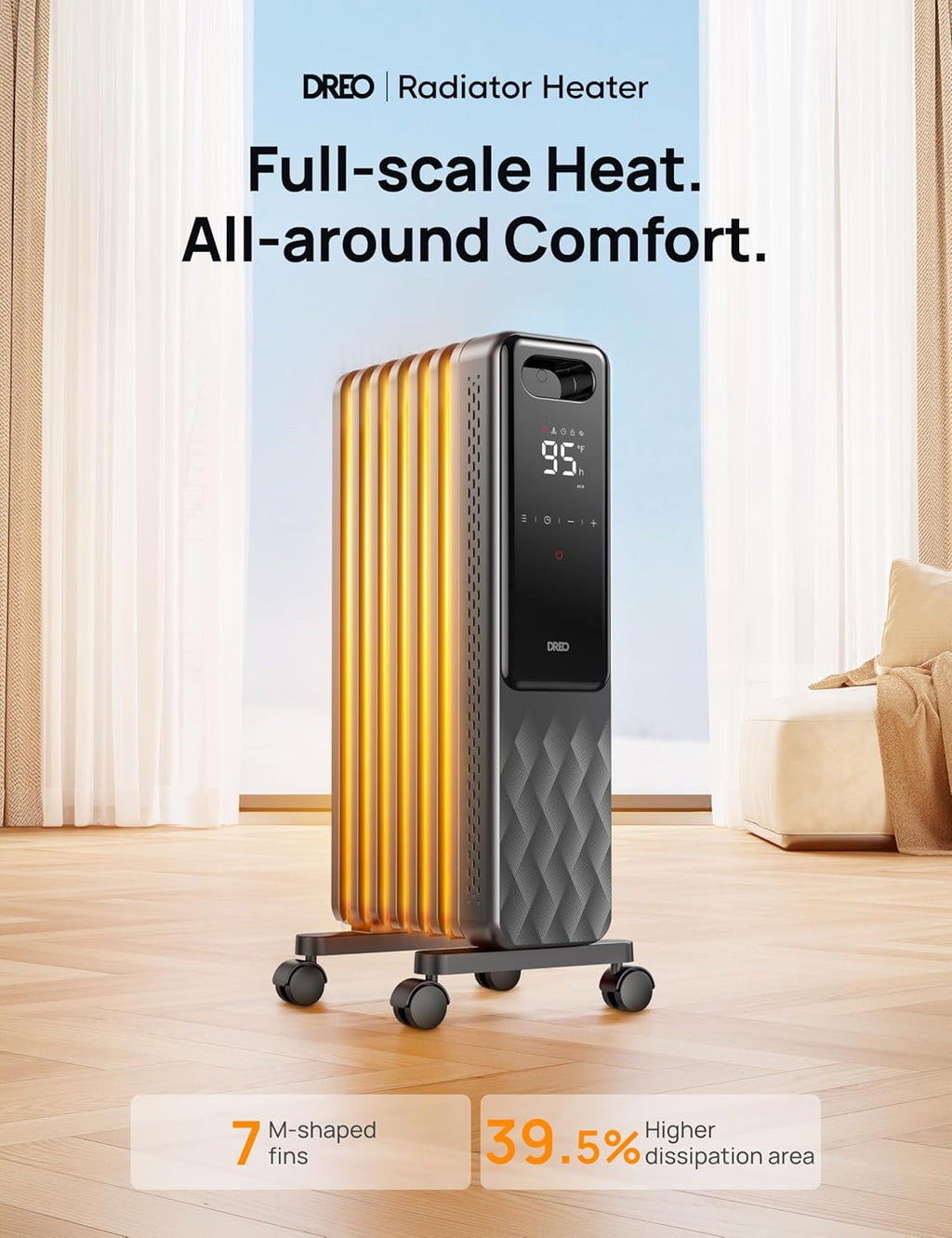 1500W Oil Filled Radiator and 15 Inch Portable Heaters Bundle with Remote Control C914