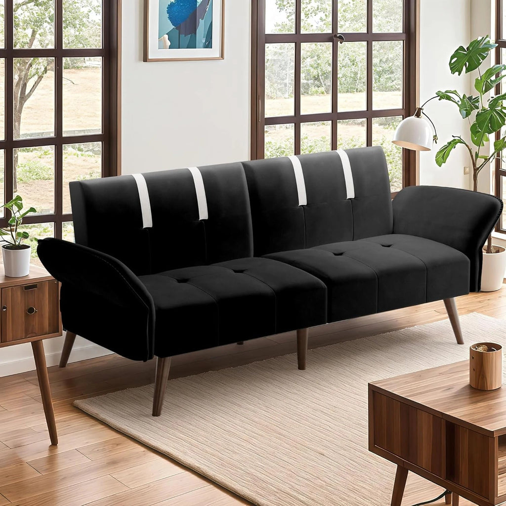 Convertible Sofa Futon Sofa Bed with Adjustable Armrest Backrest J596124