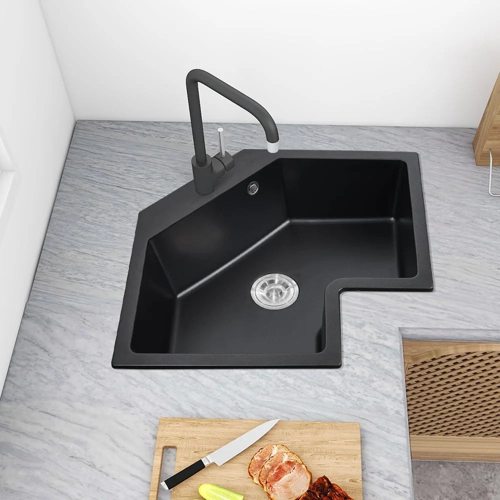 Black Drop In Corner Kitchen Sink Single Bowl Quartz C845223