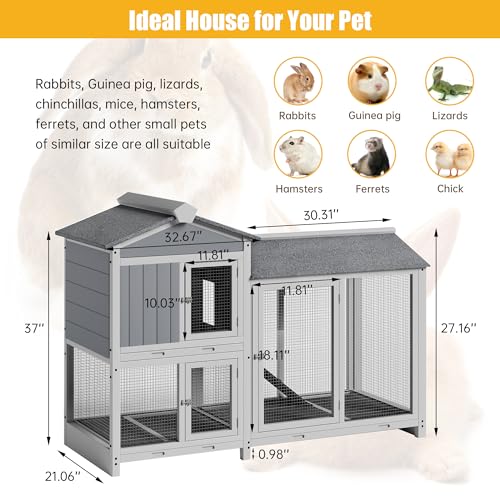 Grey 63" 2 Story Rabbit Hutch with Removable Trays B8932