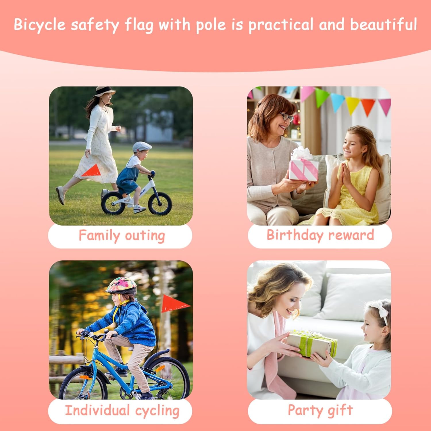 Reflective Adjustable Height Bicycle Safety Flag with Mounting Bracket S9427