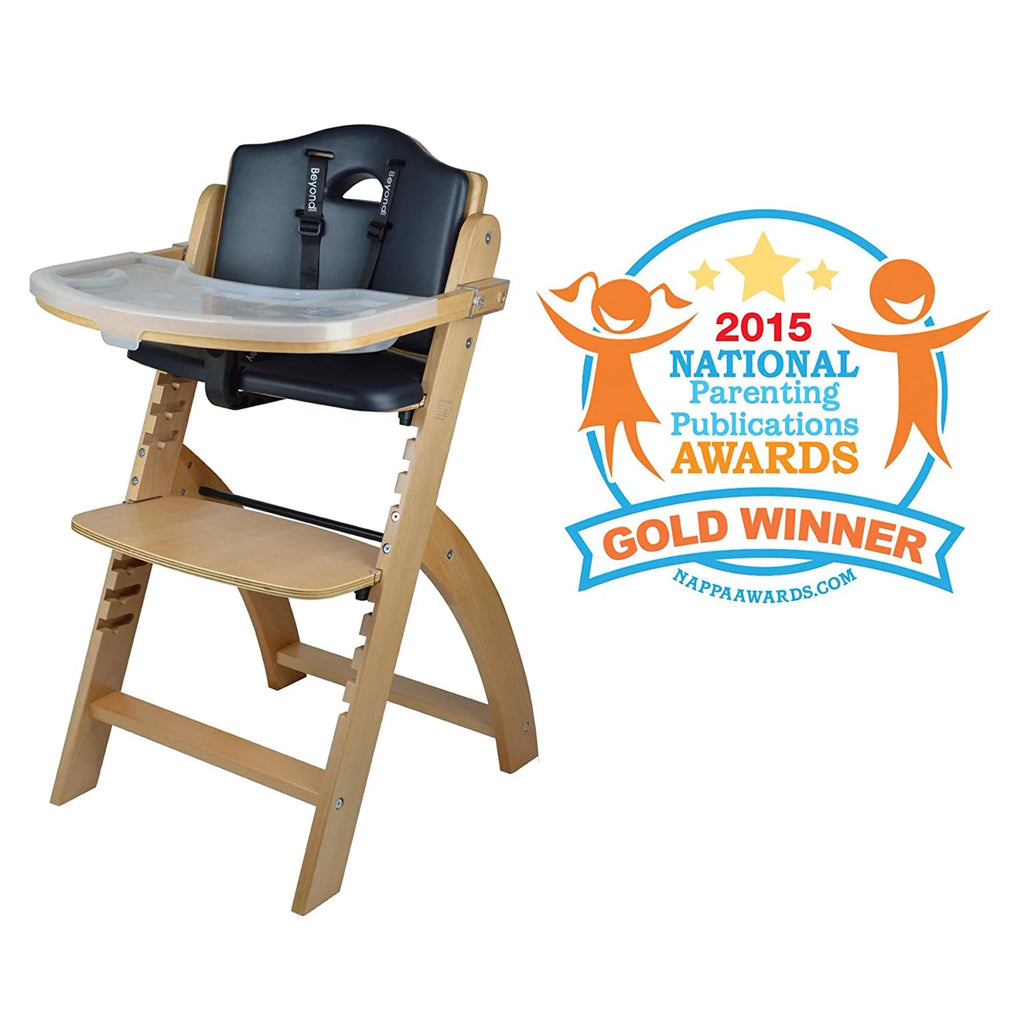 Natural Wood Black Cushion Adjustable Wooden High Chair with Tray S258