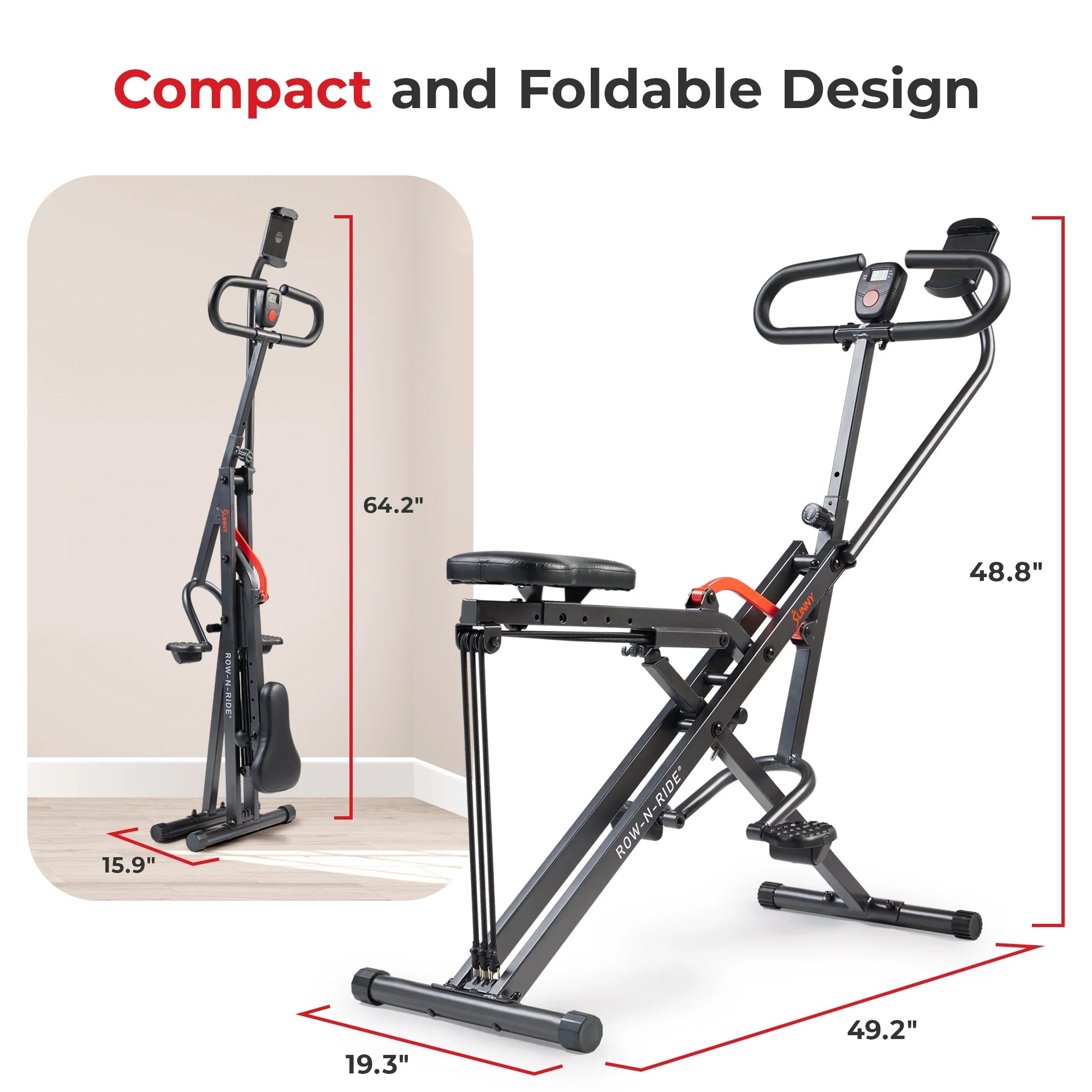 Smart Upright Row-N-Ride Exerciser, Squat Assist Trainer with Adjustable Resistance, Foldable F8828