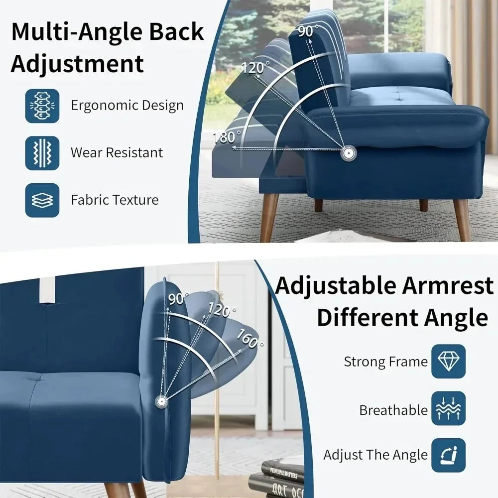 Convertible Sofa Futon Sofa Bed with Adjustable Armrest Backrest J596124
