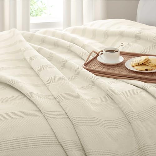 100% Cotton Twin Size Blanket (90 x 66 Inch, White) L1144