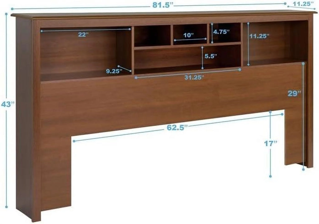King Size Wood Bookcase Bed Headboard and Cabinet Storage in Cherry T86961
