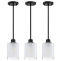 3 Pack 1-Light Industrial Farmhouse Pendant Ceiling Light Frosted Glass Black Finish R4228