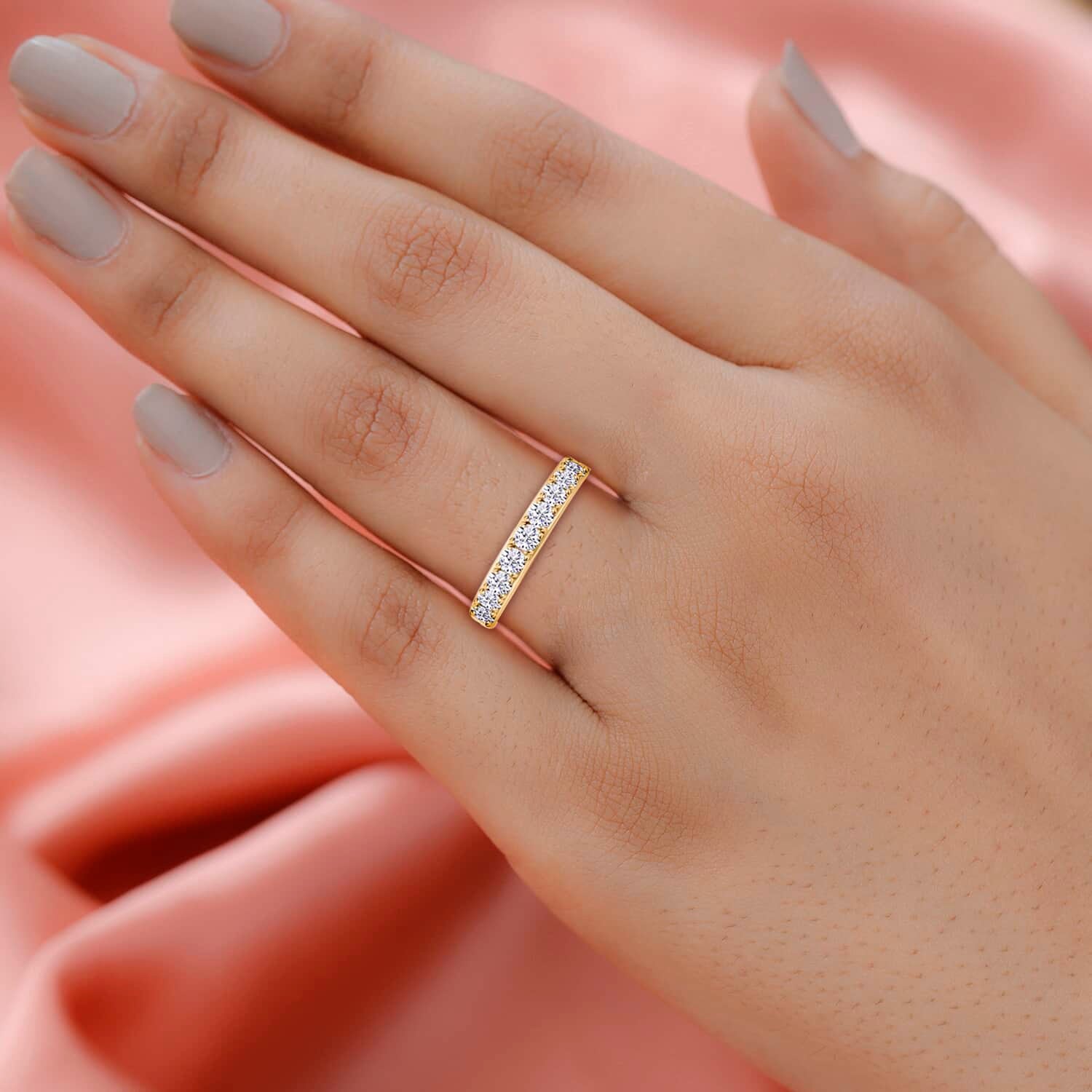 Moissanite Round 925 Sterling Silver Vermeil Yellow Gold Plated Eternity Band Ring Size 9 Ct 0.82 Y9517
