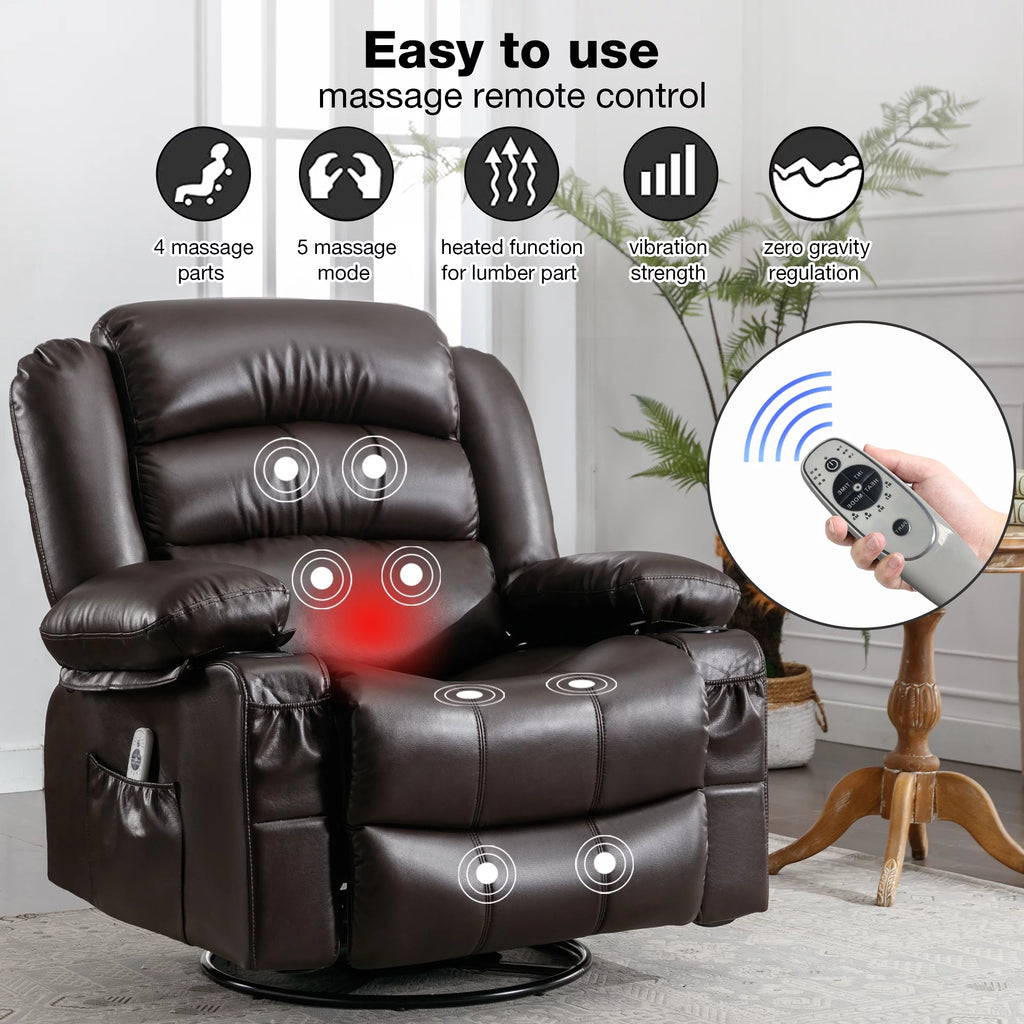 Brown Ergonomic Swivel Rocker Recliner Chair with Vibration Massage and Heat C79824