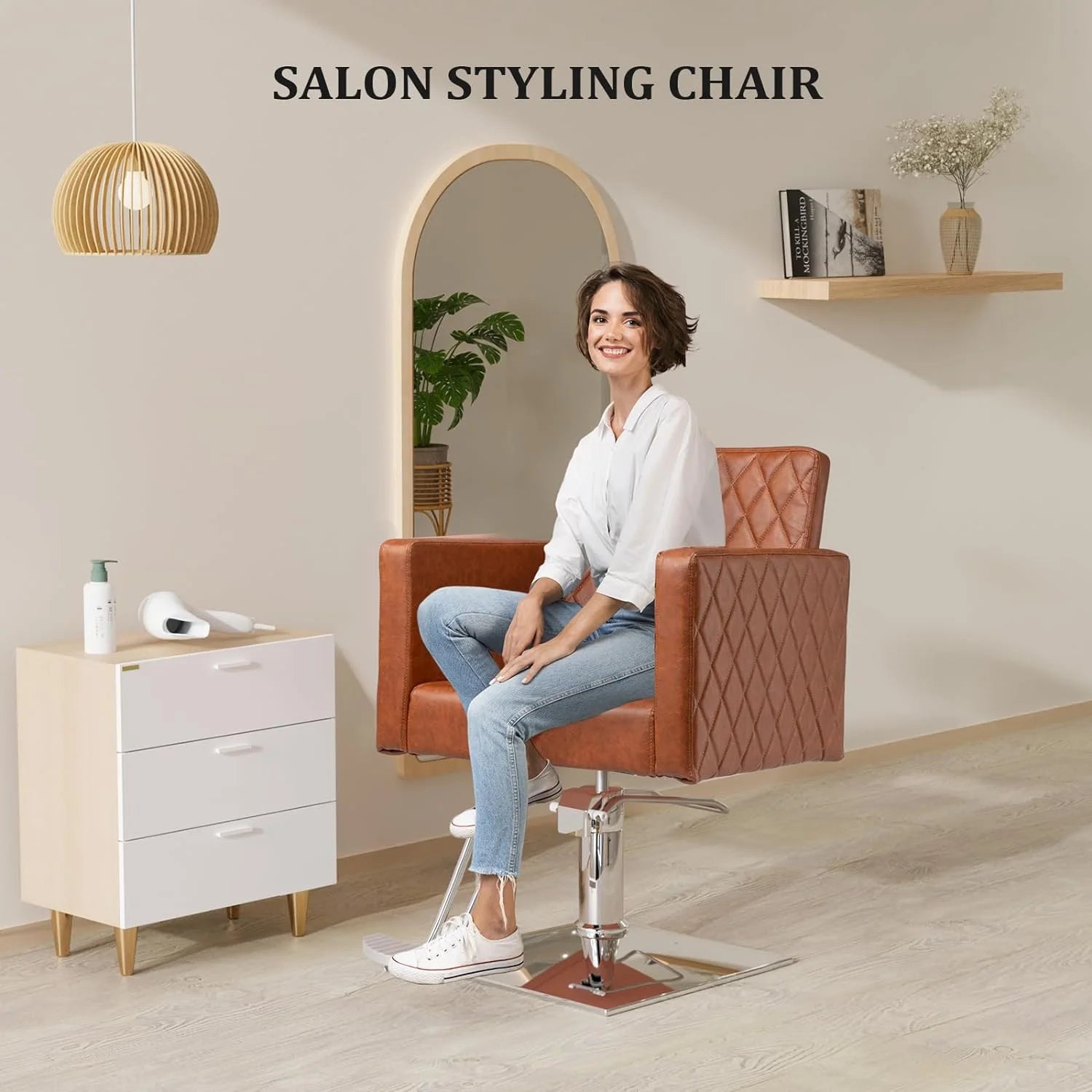 Brown Hydraulic Barber Chair with Aluminium Alloy Footrest J4122