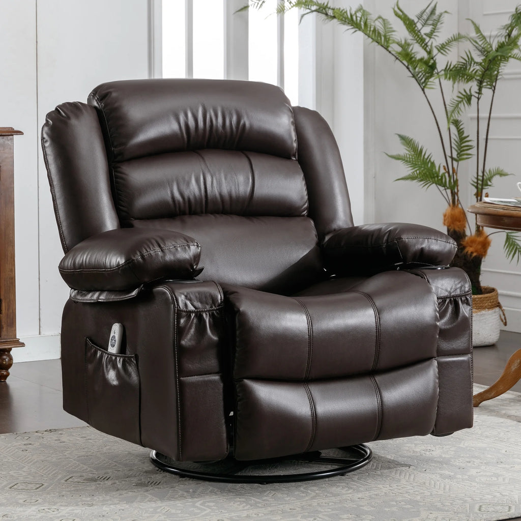 Brown Ergonomic Swivel Rocker Recliner Chair with Vibration Massage and Heat C79824