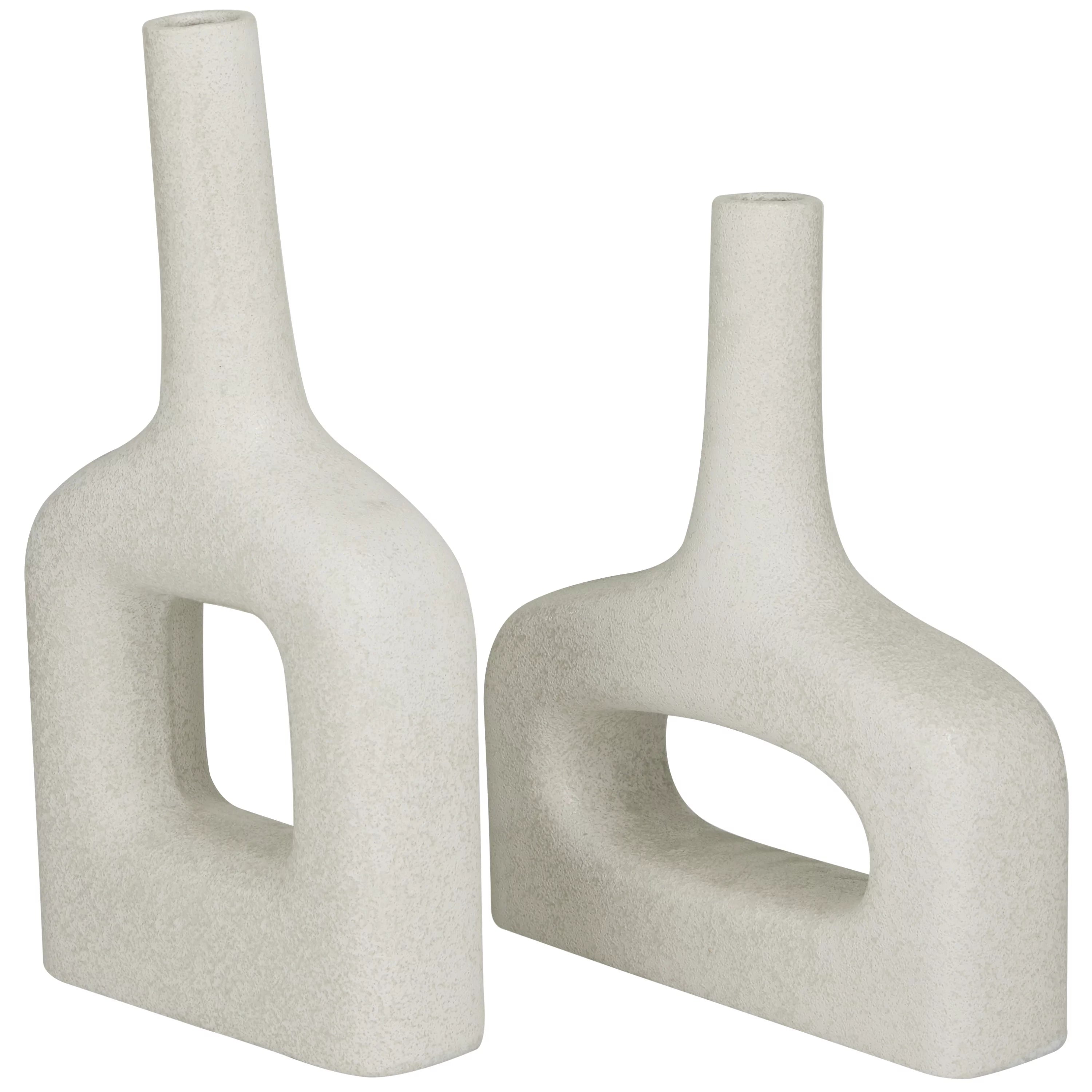 16" 13"H White Ceramic Vase Set of 2 Y330478