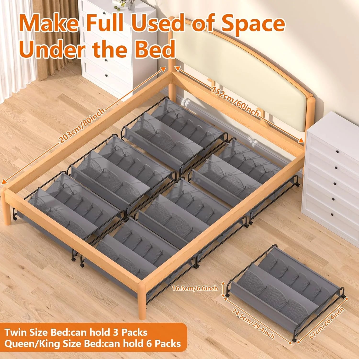 2 Pack Rolling Under Bed Shoe Storage with Breathable Mesh Pockets L30994