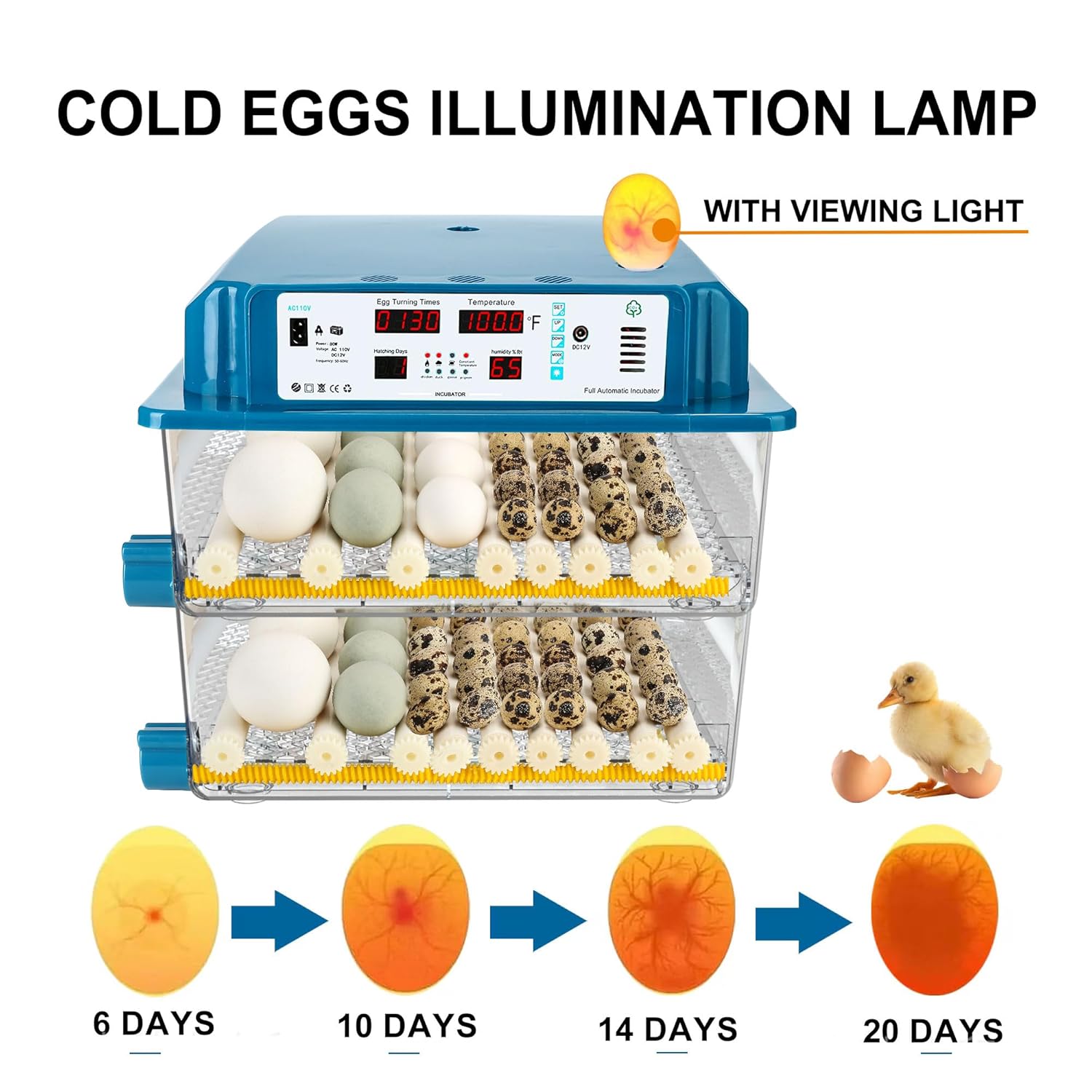 120 Egg Incubator Automatic Temperature Control Humidity Monitoring F352