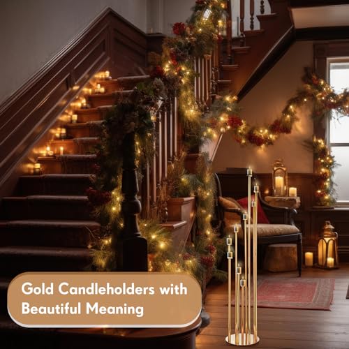 Gold 2 Pcs Metal Floor Candle Holder J414249