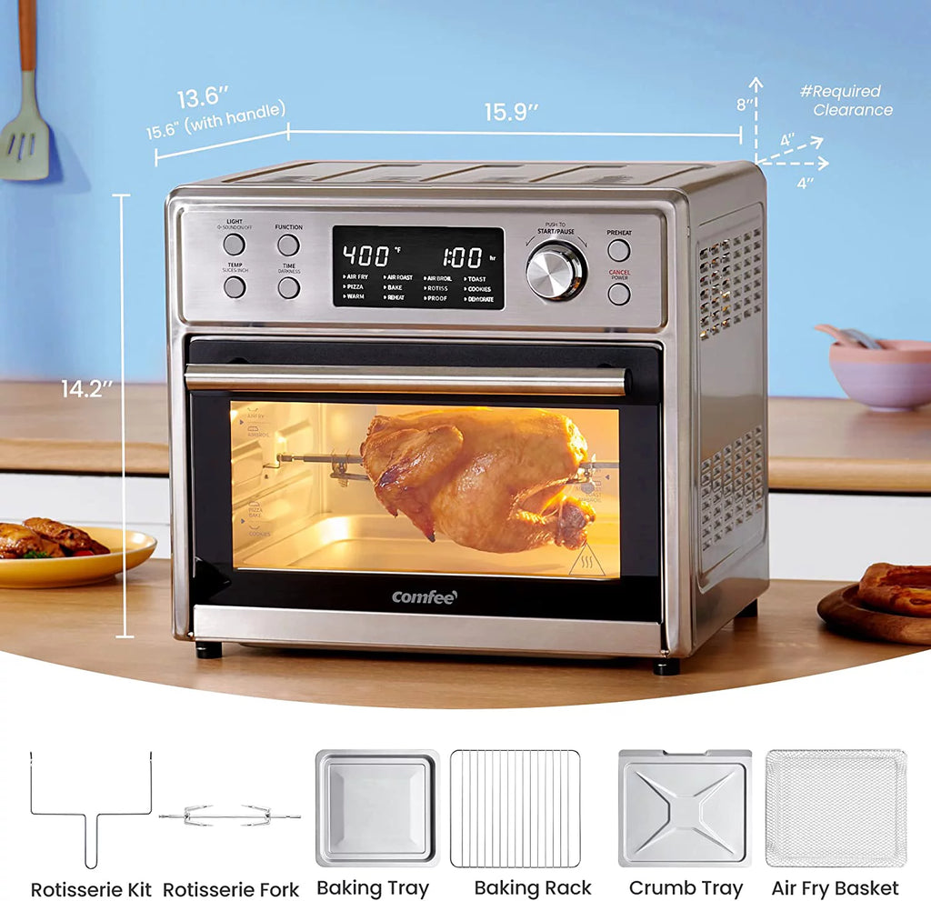 12-in-1 Air Fryer Toaster Oven Combo, 26.4 QT, Stainless Steel D472959