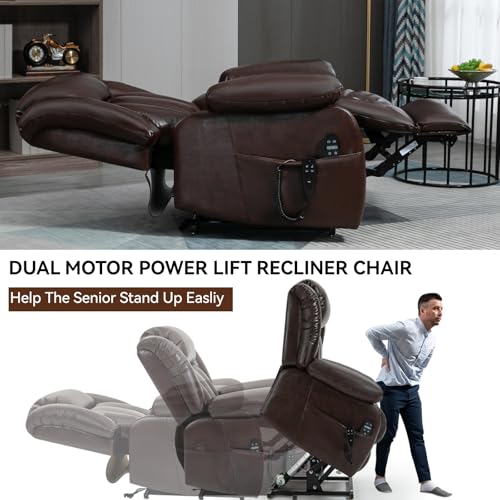 Black Leather Dual Motor Power Lift Recliner Chair L73368