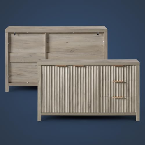 Natural 56" Fluted Sideboard Buffet Cabinet with Adjustable Shelves B8072