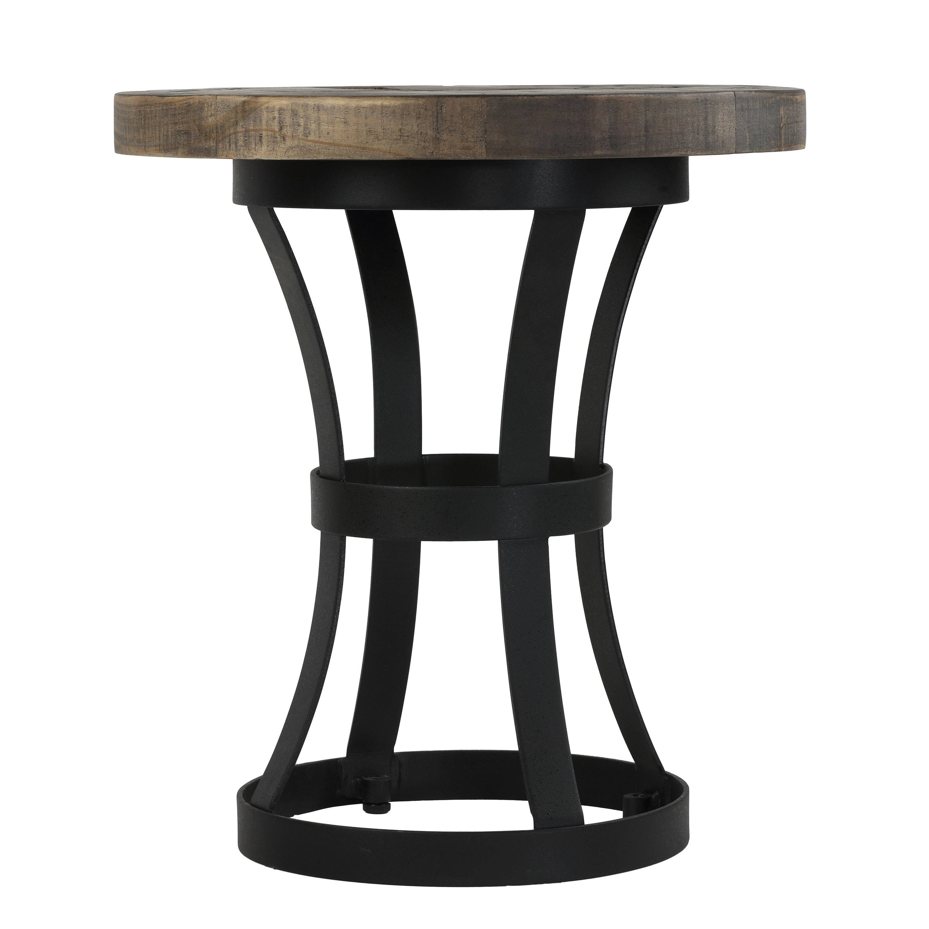 Solid Reclaimed Wood and Black Metal End Table J7617