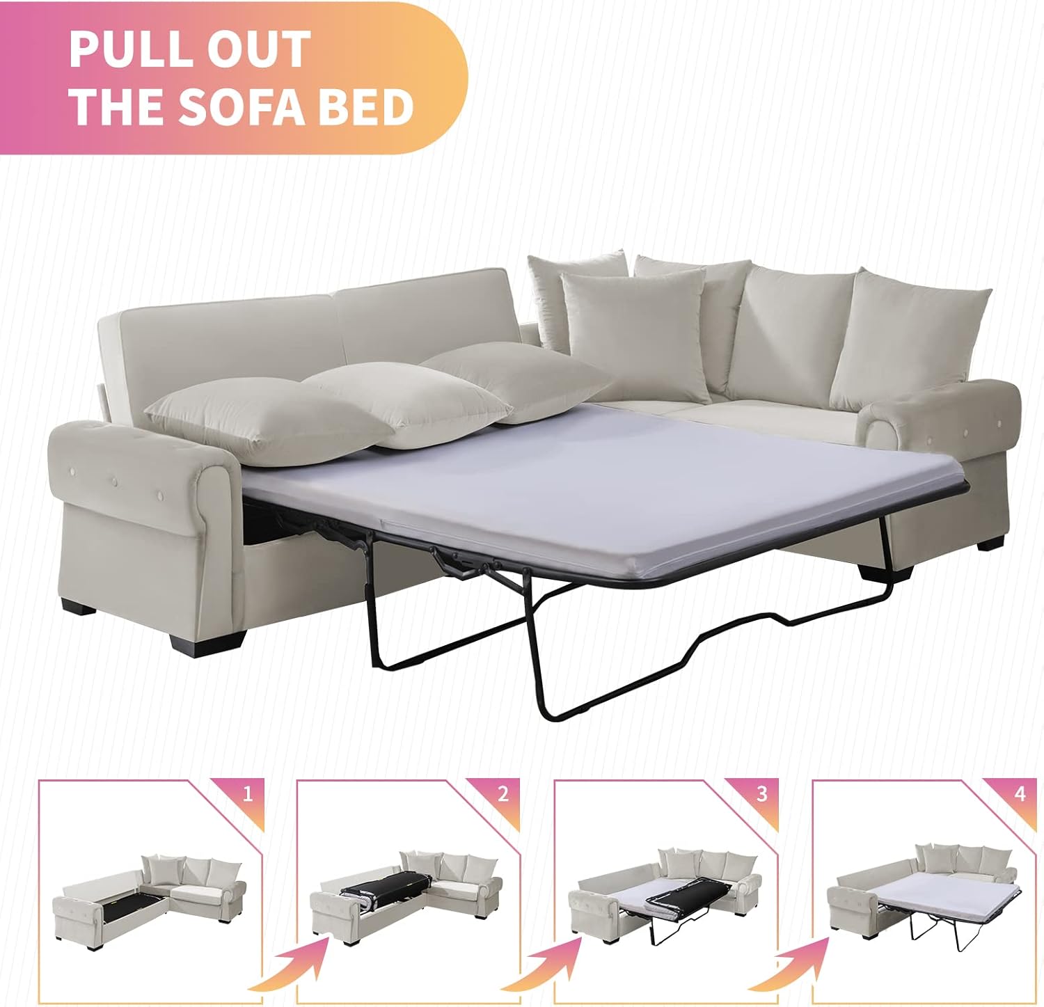 Beige Pull Out Sofa Bed with Folding Foam Mattress D909775