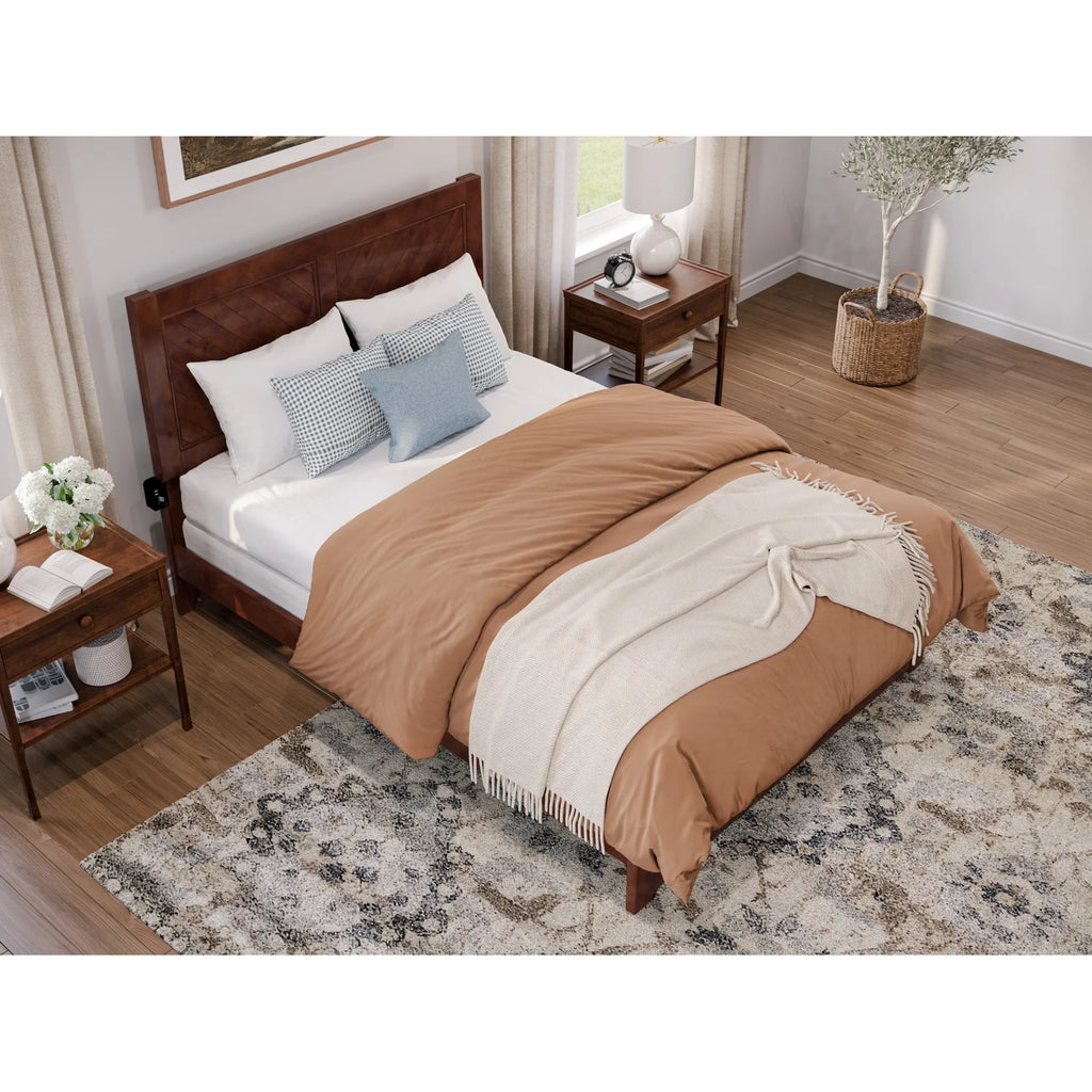 Full Solid Wood Foundation Bed Frame with Matching Footboard K69108
