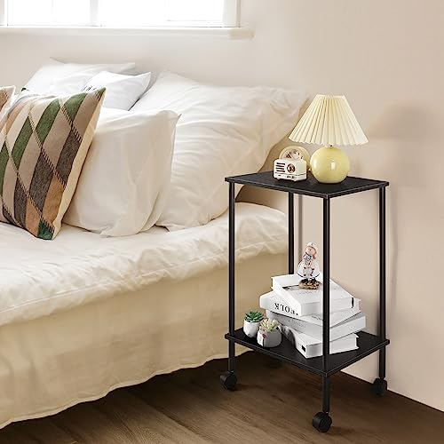 Black 2-Tier End Table Set of 2 with Wheels O4826