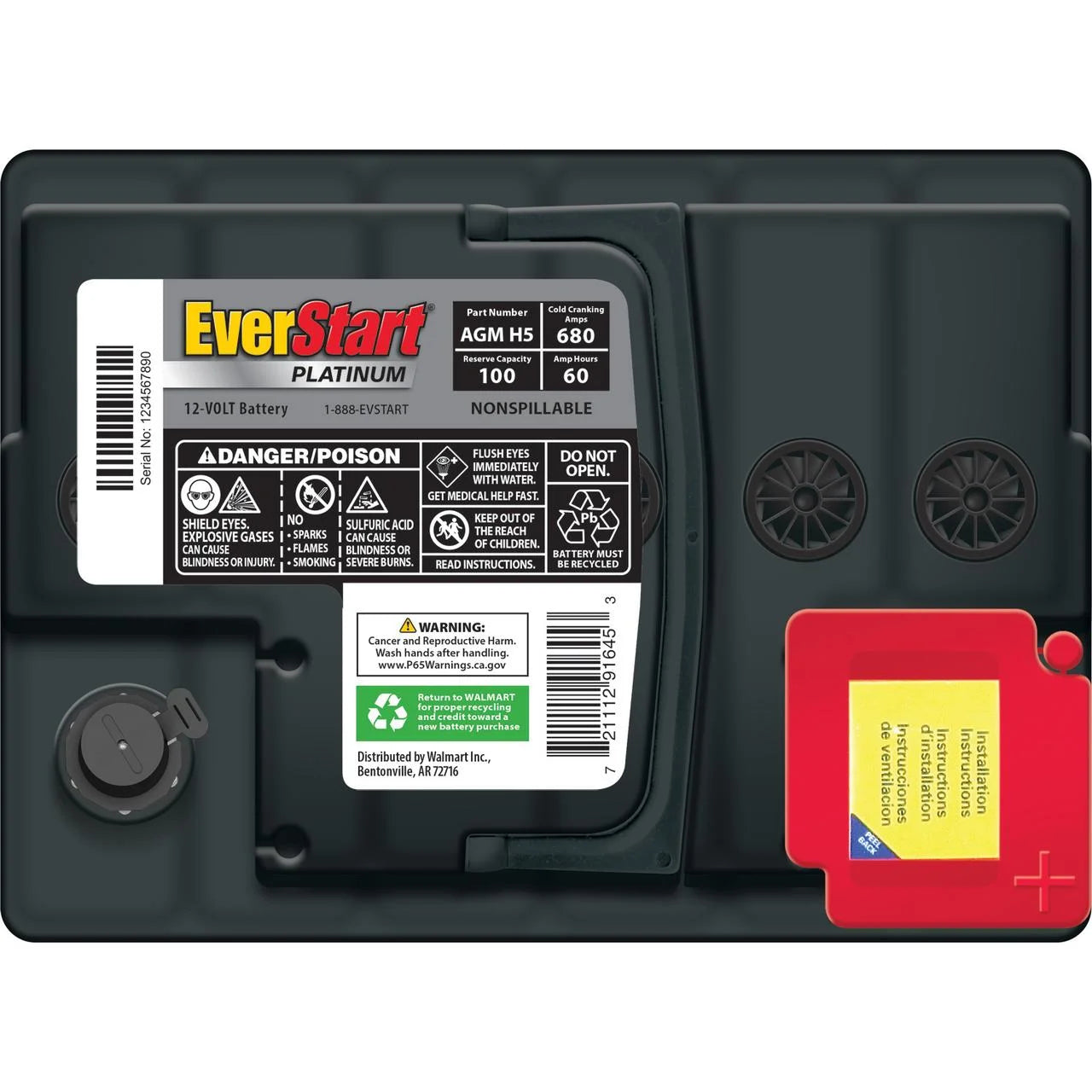 AGM Automotive Battery, Group Size H5 / LN2 / 47 12 Volt, 680 CCA H1800
