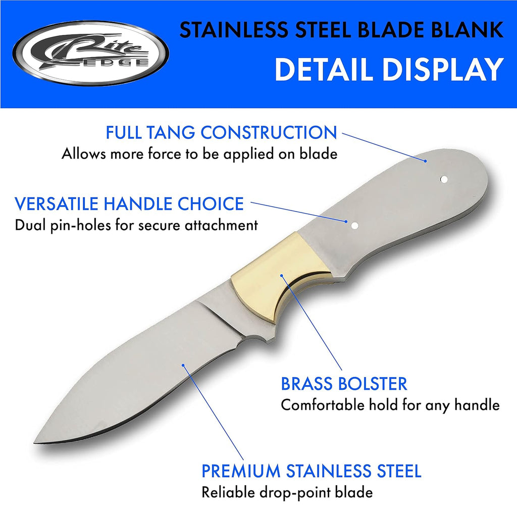 7.75" Full Tang Stainless Steel Drop Point Knife Blade Blank R407