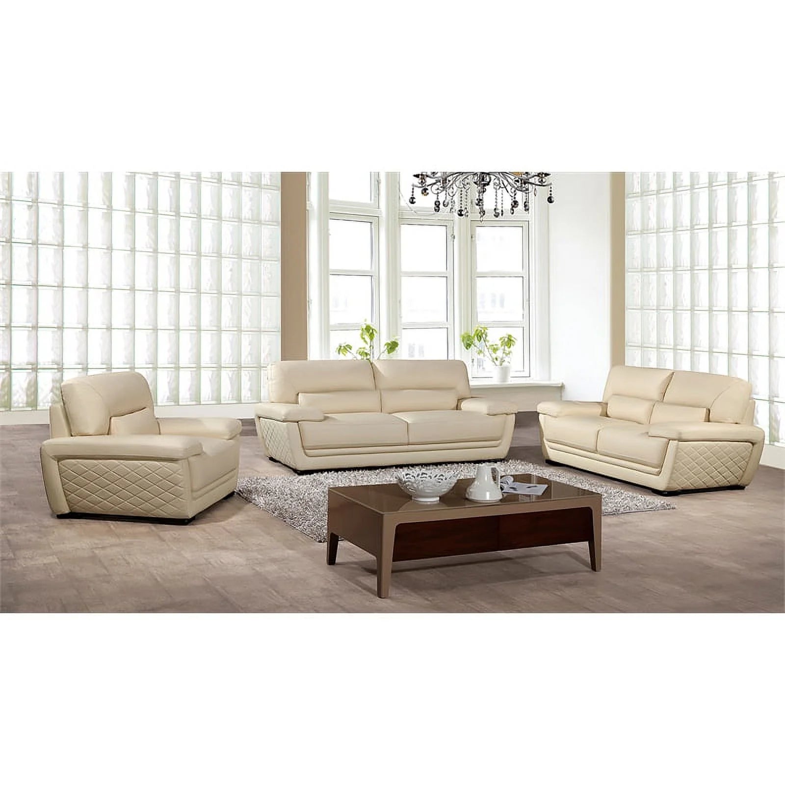 Cream Italian Leather Sofa B451376