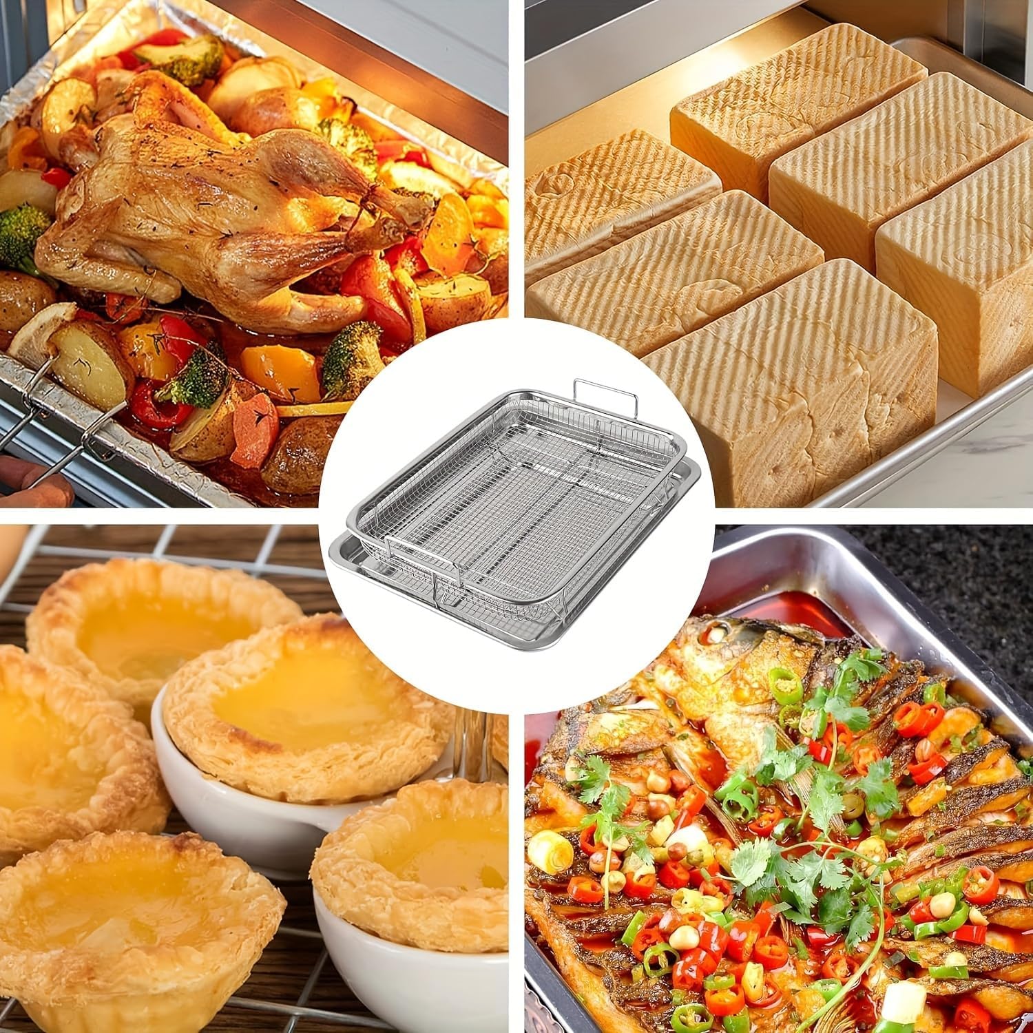 Stainless Steel Air Fryer Basket and Tray Set, 15.4" x 11.5" V289173