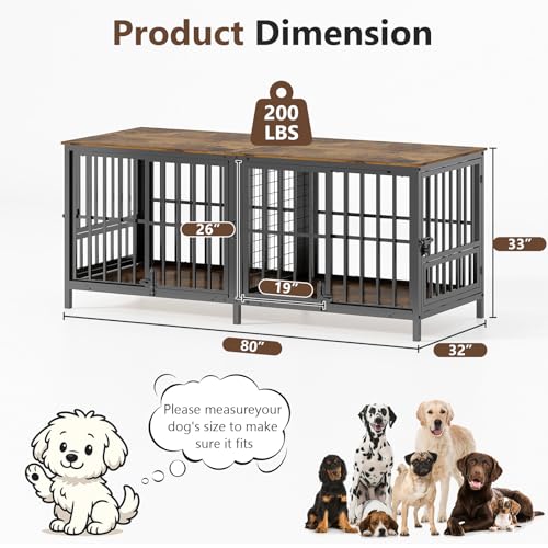 Extra Large 80" Wooden Dog Crate with Removable Divider R310613