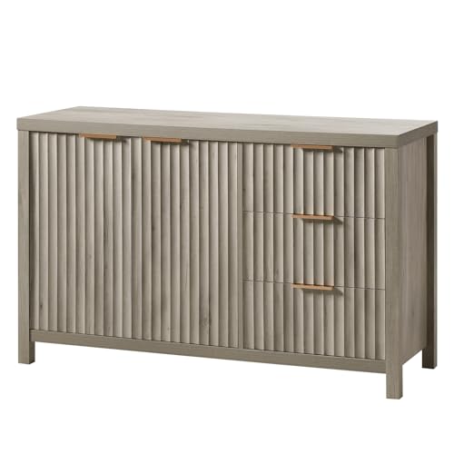 Natural 56" Fluted Sideboard Buffet Cabinet with Adjustable Shelves B8072