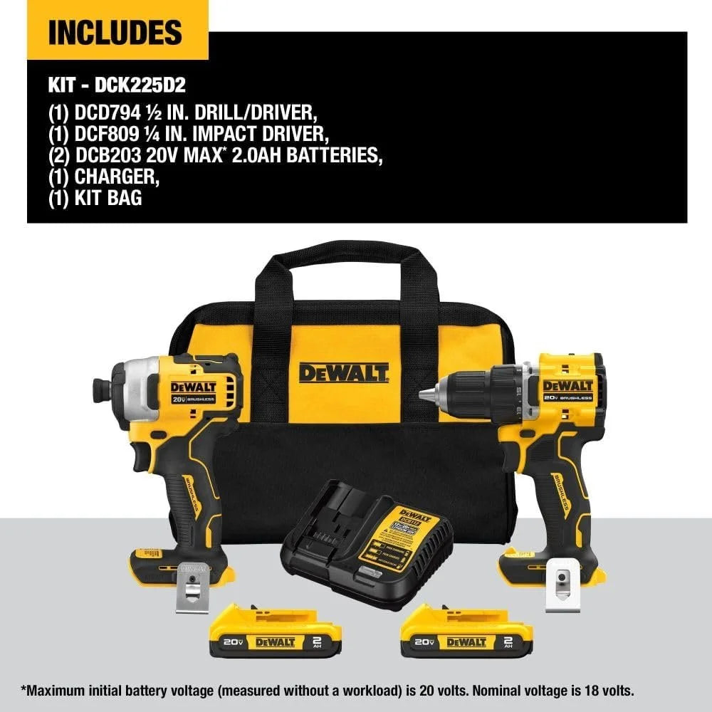 20V MAX Brushless Cordless Drill Driver and Impact Driver Combo Kit with 2 Batteries 2 Ah O6448