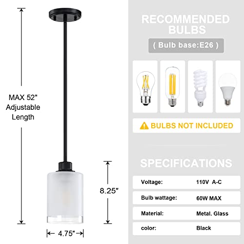 3 Pack 1-Light Industrial Farmhouse Pendant Ceiling Light Frosted Glass Black Finish R4228
