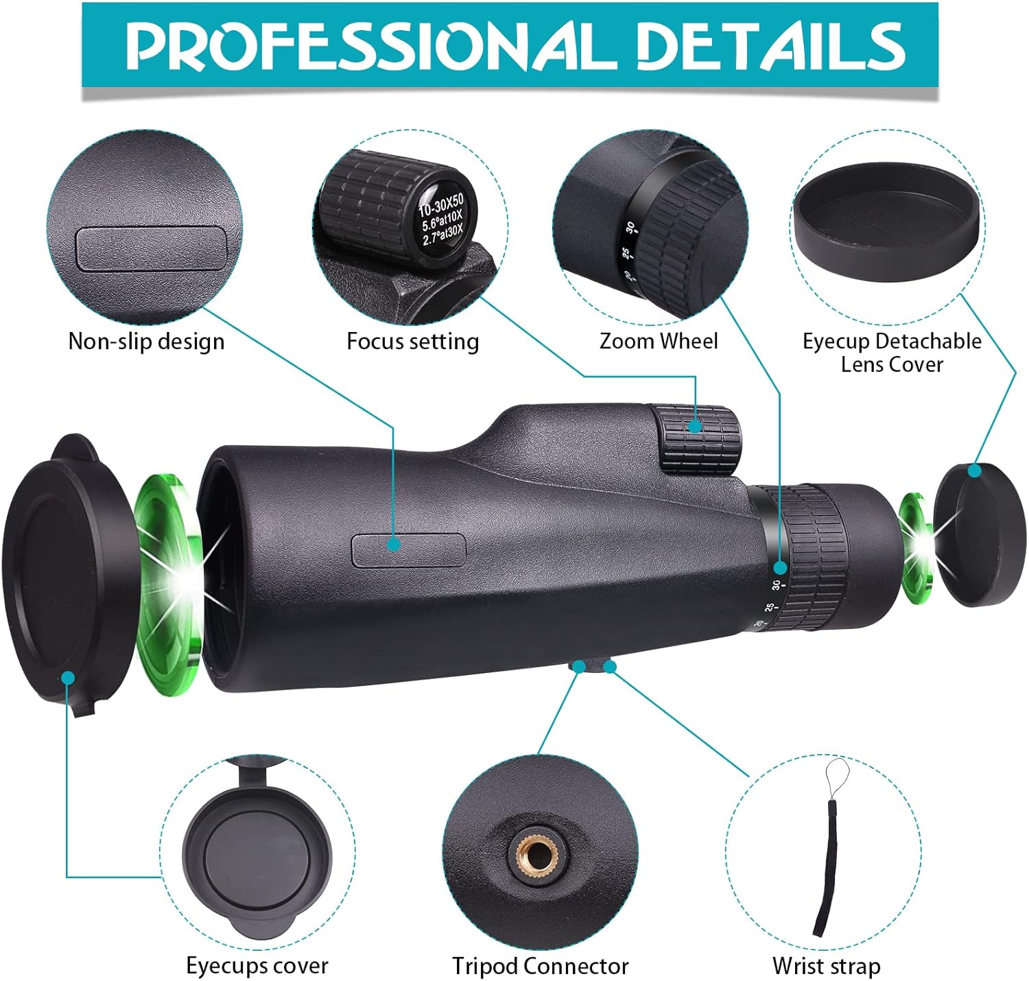 30x50 HD Waterproof Monocular with Smartphone Adapter Tripod BAK4 Prism FMC X526144