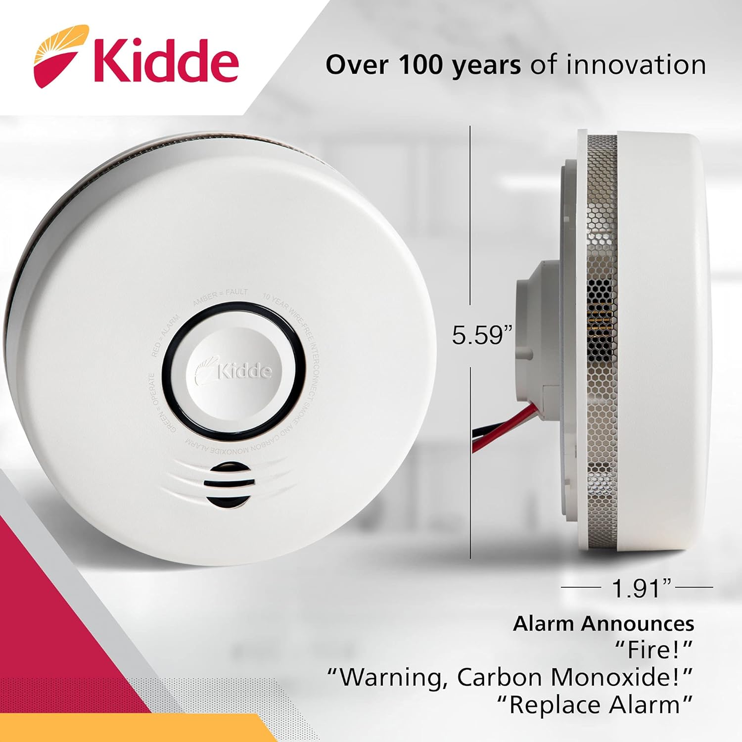 Wireless Hardwired Smoke Detector with 10-Year Battery Backup and Photoelectric Sensor U469