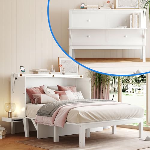 Grey Wood Queen Murphy Bed with Desk and Shelves A2278