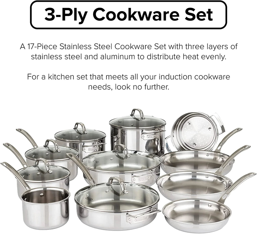 17pc Stainless Steel Cookware Set with Glass Lids V610
