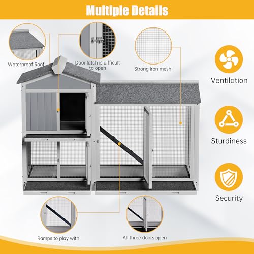 Grey 63" 2 Story Rabbit Hutch with Removable Trays B8932