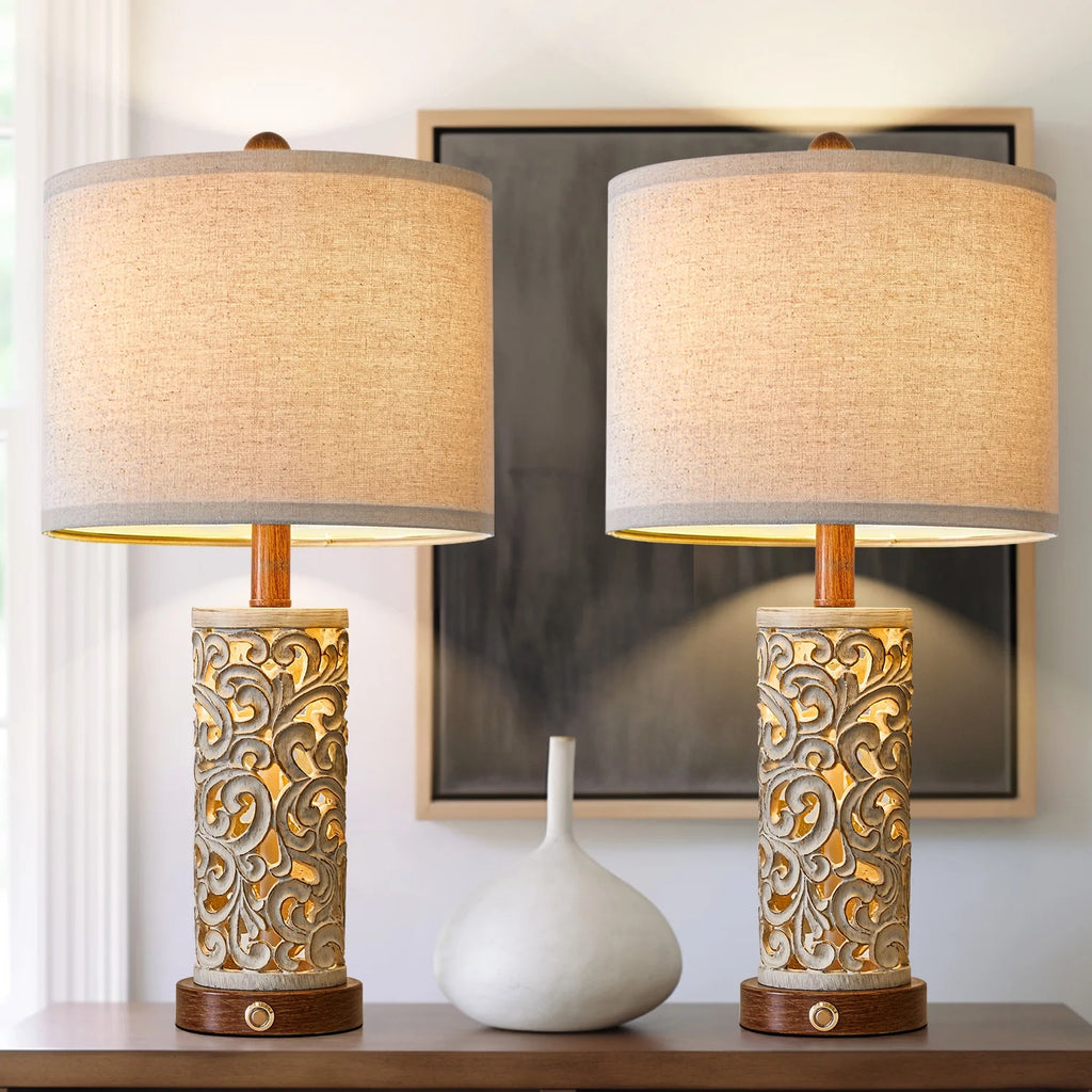Rustic Table Lamp Set of 2 3 Way Dimmable 22" with 2 USB Ports P69768