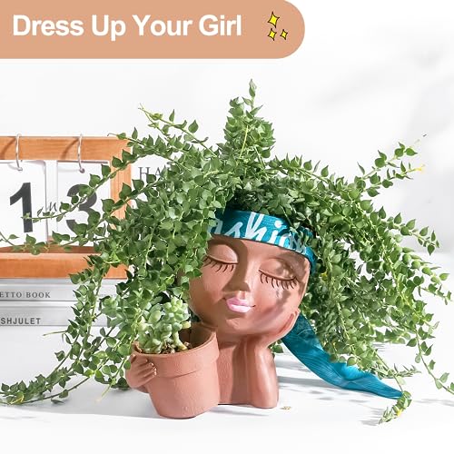 Khaki Lady Face Planter Pot with Drainage Hole R73216
