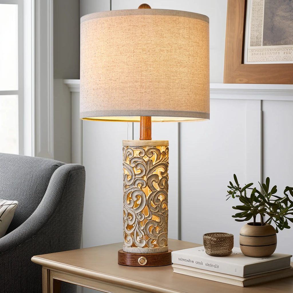 Rustic Table Lamp Set of 2 3 Way Dimmable 22" with 2 USB Ports P69768