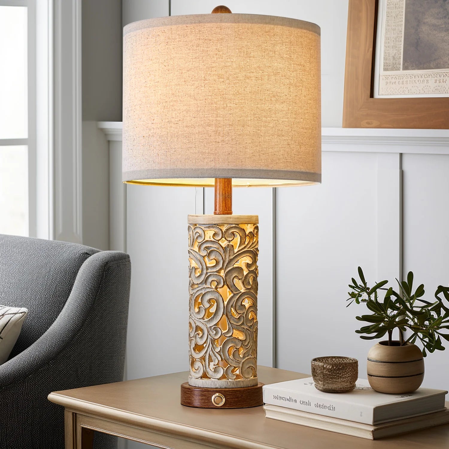 Rustic Table Lamp Set of 2 3 Way Dimmable 22" with 2 USB Ports P69768