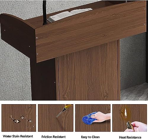 Wood Stand Floor Standing Podium with Storage Shelf O176934