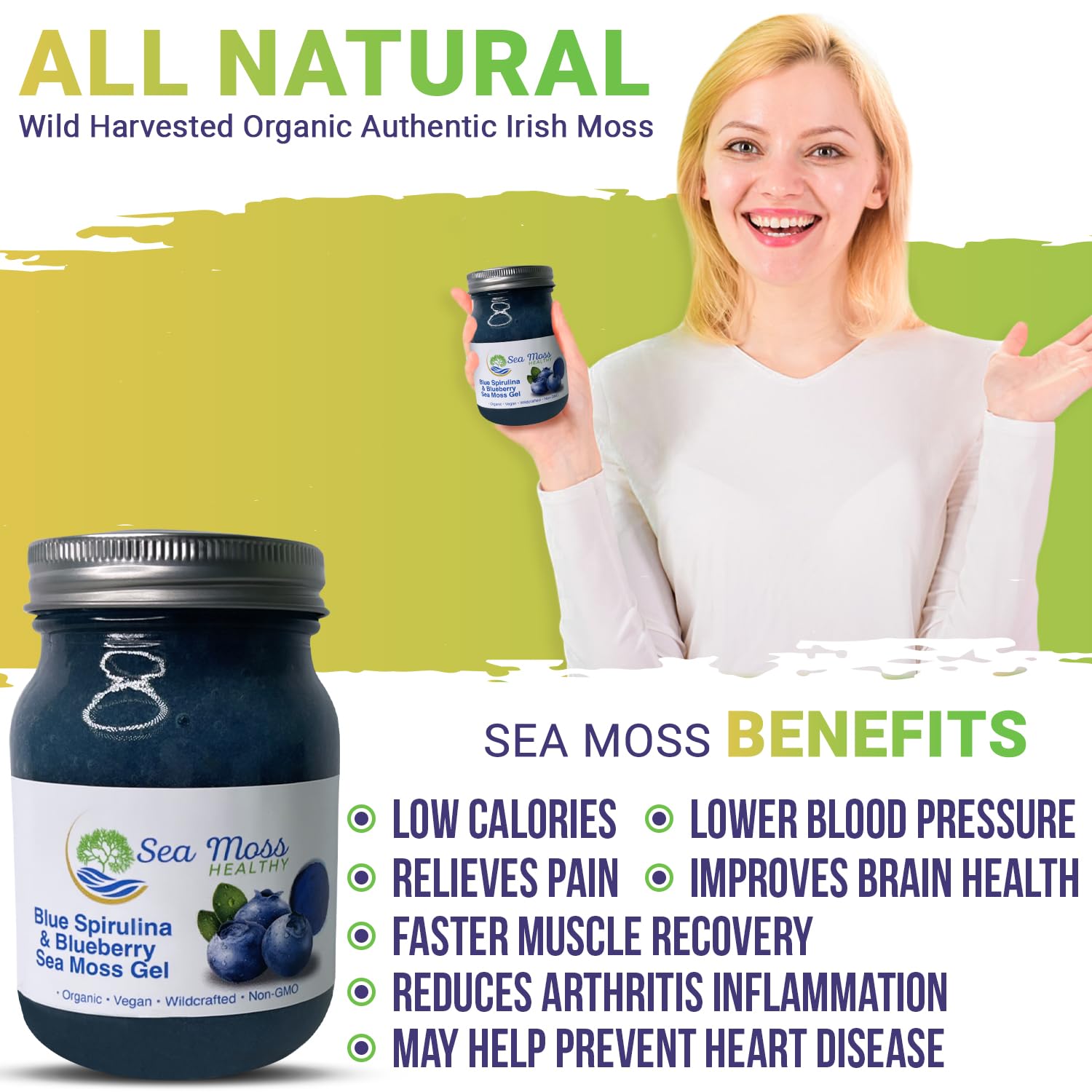 Blue Spirulina Blueberry Sea Moss Gel, 16 oz J7323