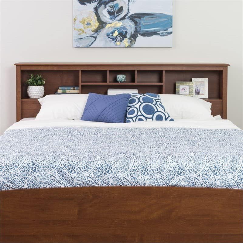 King Size Wood Bookcase Bed Headboard and Cabinet Storage in Cherry T86961