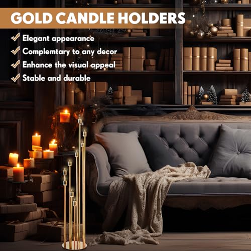 Gold 2 Pcs Metal Floor Candle Holder J414249
